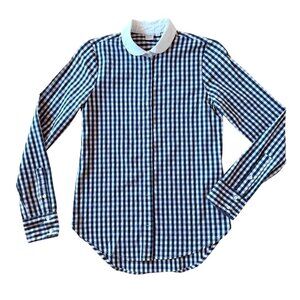 Twik by Simons Top Size XS Button Down Black Gingham Peter Pan White Collar